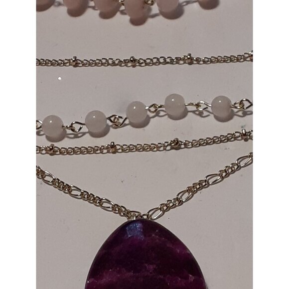 5 handmade layered necklaces with earrings amethyst, moonstone, and rose quartz. - Picture 5 of 5